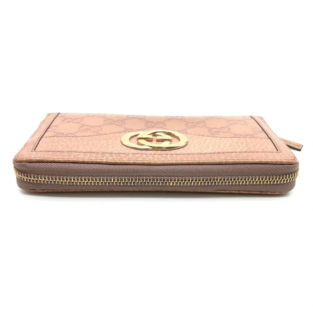 Auth GUCCI GG Guccissima Pink Leather Long Wallet W/GG Gold Accents & dust bag